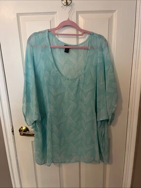 torrid Light Aqua Sheer Printed Blouse
